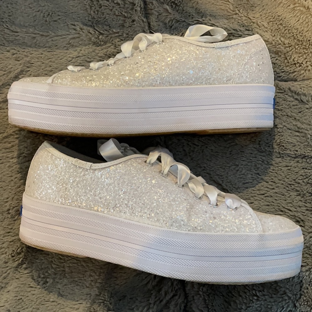 Keds Kate Spade White Glitter Platform Sneakers Women Size 9 Shoes